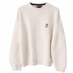 Chaps Ralph Lauren Men’s XXL Cream Cotton Sweater Crest Logo Stripes Classic Vtg